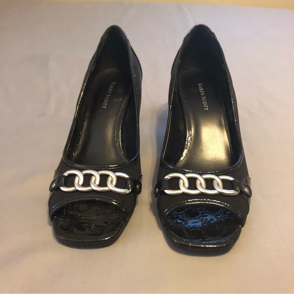 Karen Scott Jill Open Toe Black Heel Shoes Size 9M